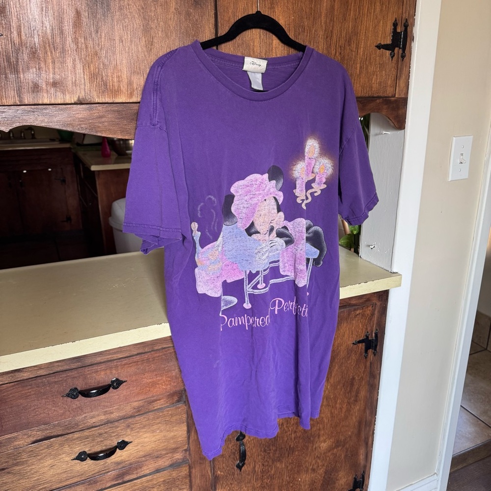 Vintage Disney Sleepwear Minnie Mouse Pampered To Perfection Purple Nightgown
